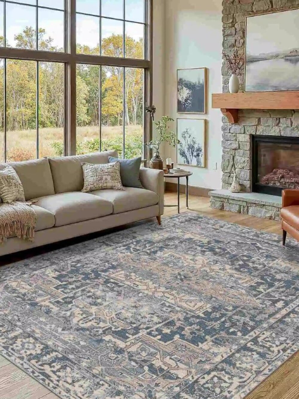 Blue Area Rugs 5x7 Washable Rug for Living Room Bedroom
